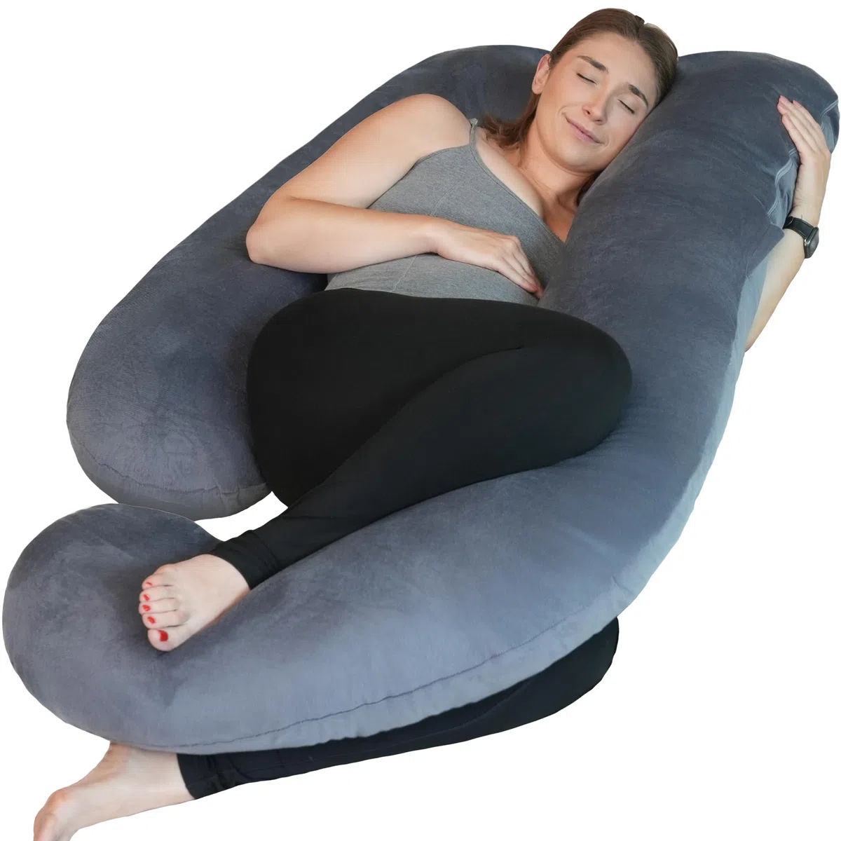 Cuscino Gravidanza,Cuscino Gravidanza per Dormire a Forma di U Supporto Maternità,Supporto per Schiena,Fianchi,Gambe, Pancia per Donne Incinte (Velluto Grigio)