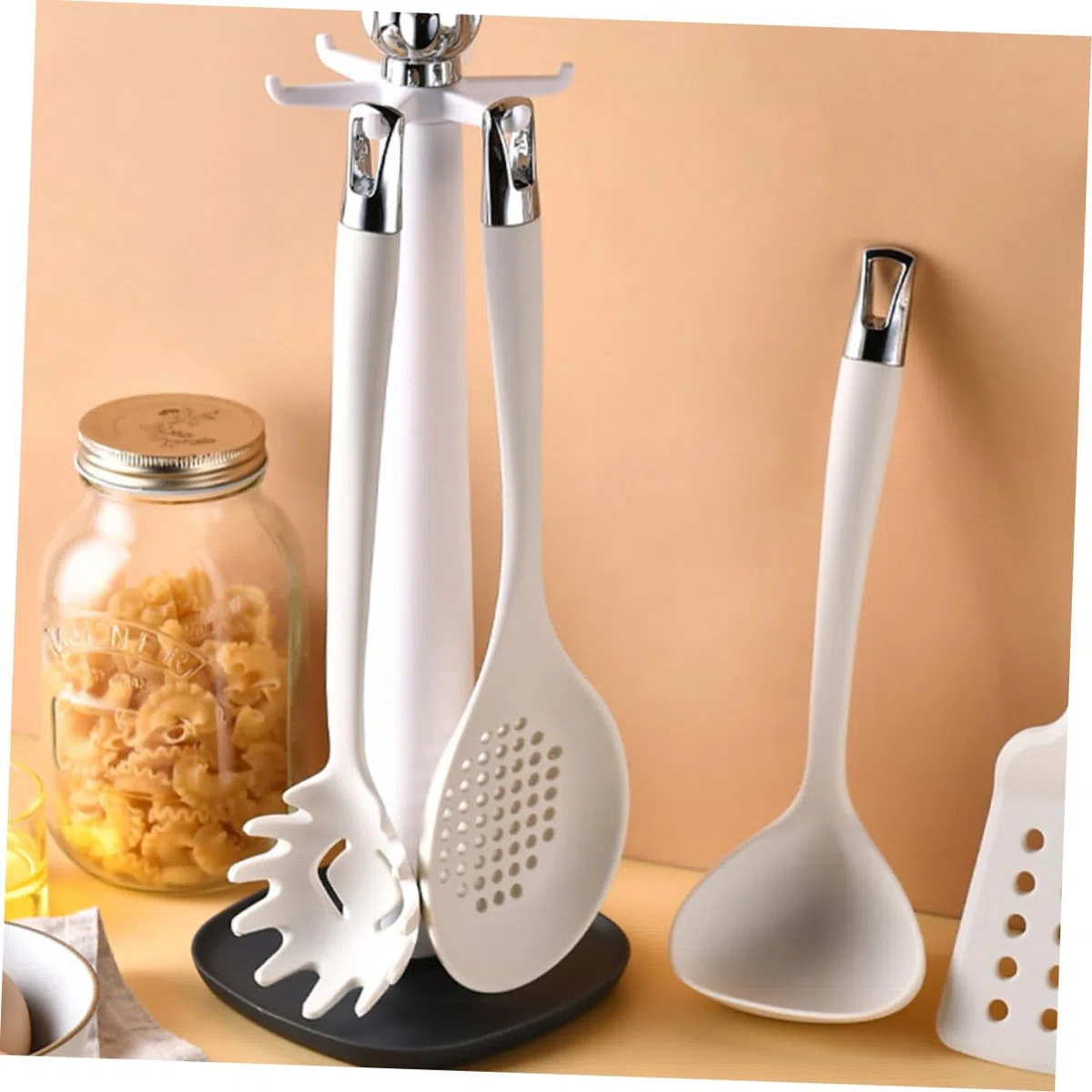 SMASOLO Cucchiaio per Spaghetti in Silicone Bianco Resistente al Calore Design Semplice e Linee Morbide, Facile da Trasportare per Servire Pasta e Noodles