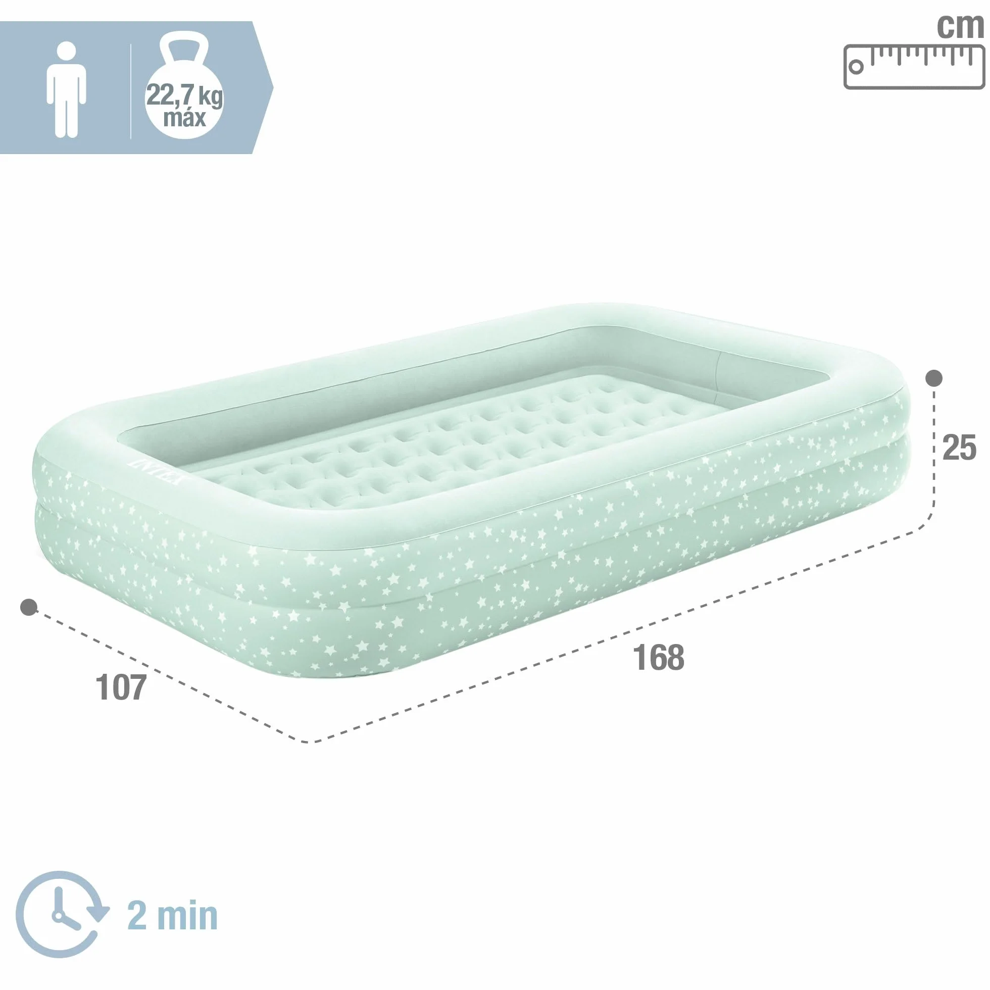Intex 66810NP - Materasso Gonfiabile Lettino Baby, Casa e Viaggio, PVC, Multicolore, 107x168x25 cm