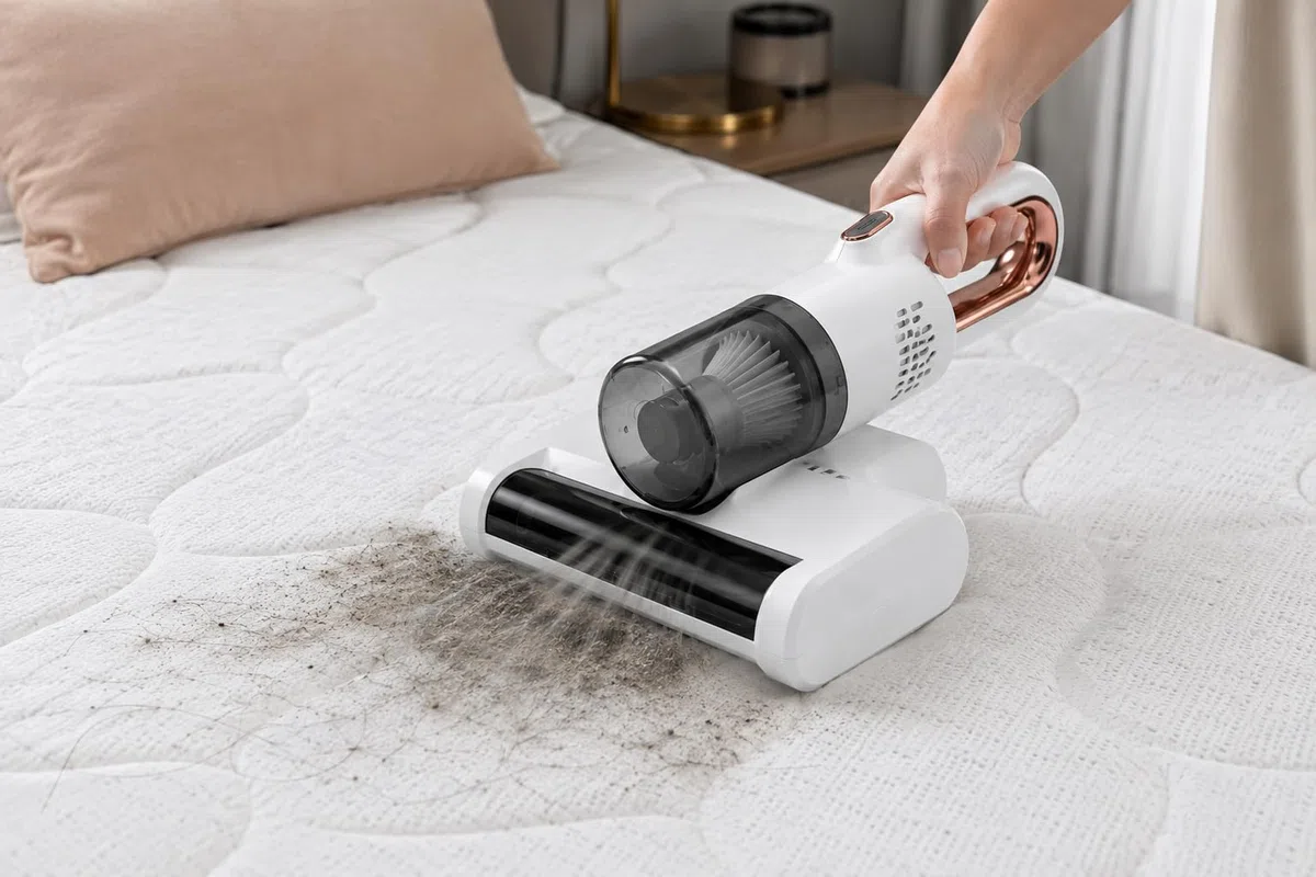Aspirapolvere Antiacaro per Materassi Portatile, Aspiratore Multifunzione UV per Letto e Divano, Aspirapolvere Senza Fili con Filtro HEPA Lavabile, Rimozione Polvere e Peli, Ricarica USB