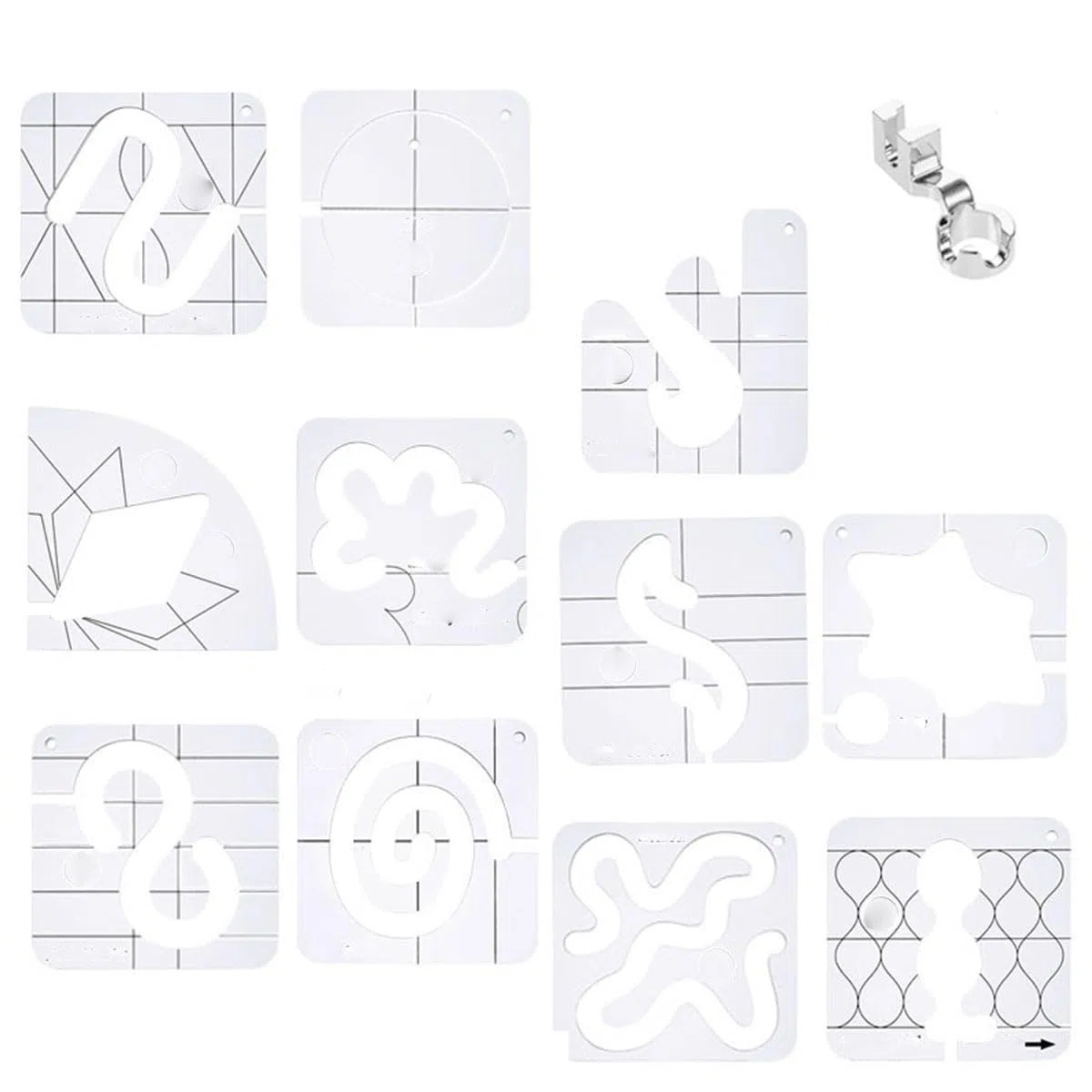 Kit di 11 modelli per trapuntatura con righello a gambo basso e adesivi antiscivolo, set completo per trapuntatura a movimento libero, accessori per macchine da cucire e fai da te