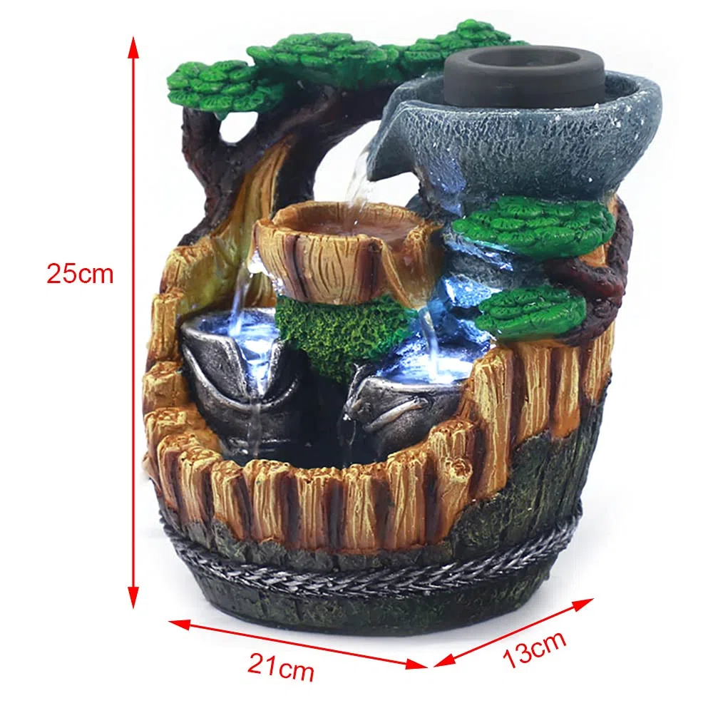 Fontana da scrivania con fontana da tavolo a LED, lampada da tavolo, fontana d'acqua, fontana a cascata, gioco d'acqua effetto pietra, ornamento Feng Shui Zen Fontana
