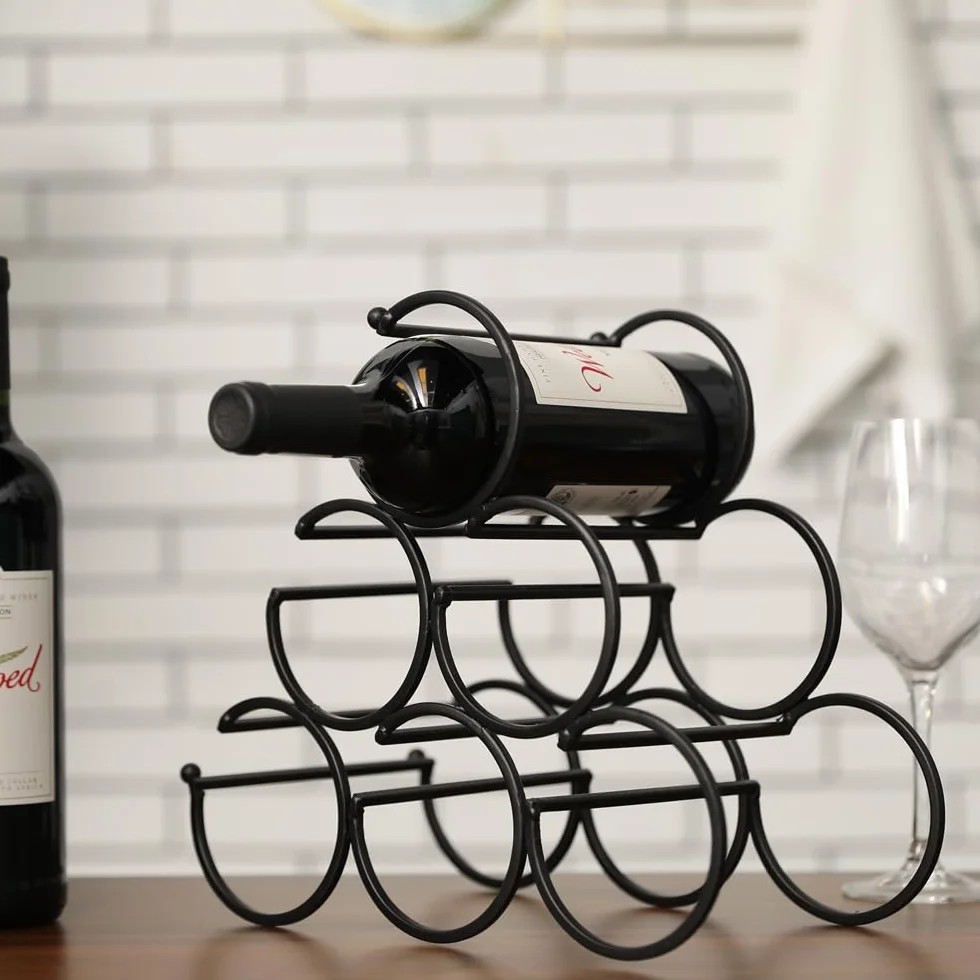 JHY DESIGN Porta Bottiglie di Vino Design 29,5 cm di Altezza Botte Portabottiglie Frigorifero Porta Bottiglie Acqua Metallo 6 Bottiglie per Conservazione del Vino da Cucina Bancone Domestico (Nero)