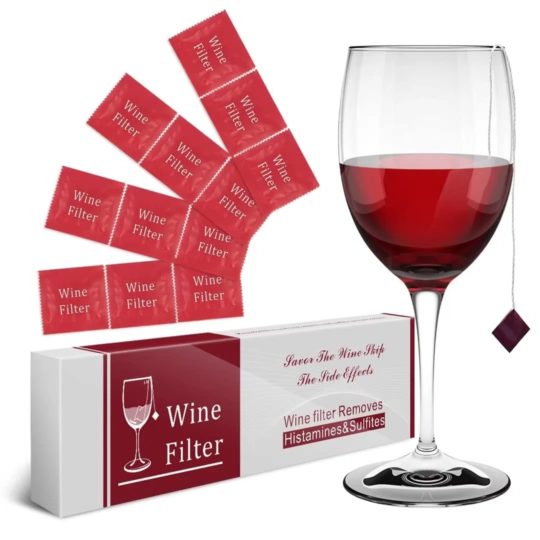 Filtro per vino solfito istamina purificatore: rimozione filtri vino istamine solfito – Allevia mal di testa prevenire la sensibilità del vino (12 confezioni)