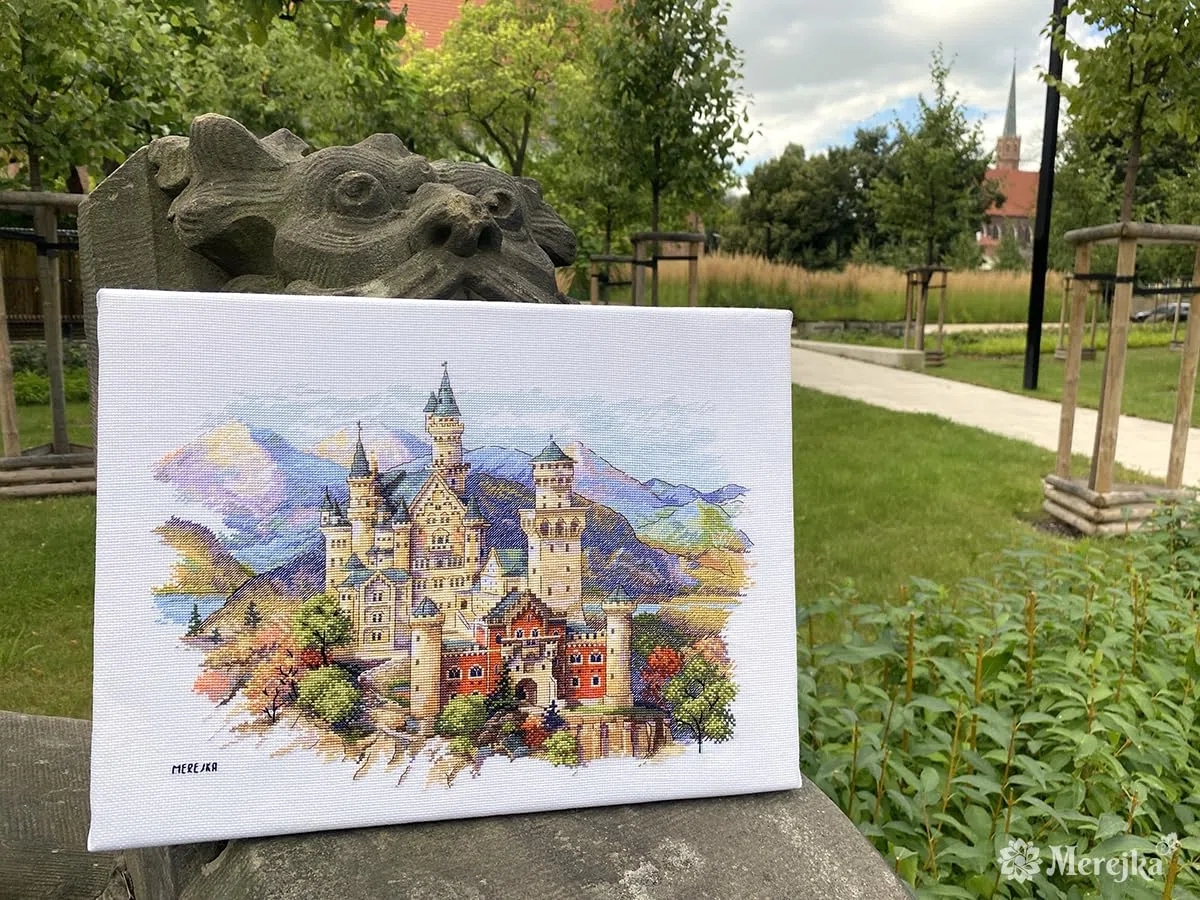 Merejka Set per punto croce, motivo: castello di Neuschwanstein, 25 x 35 cm