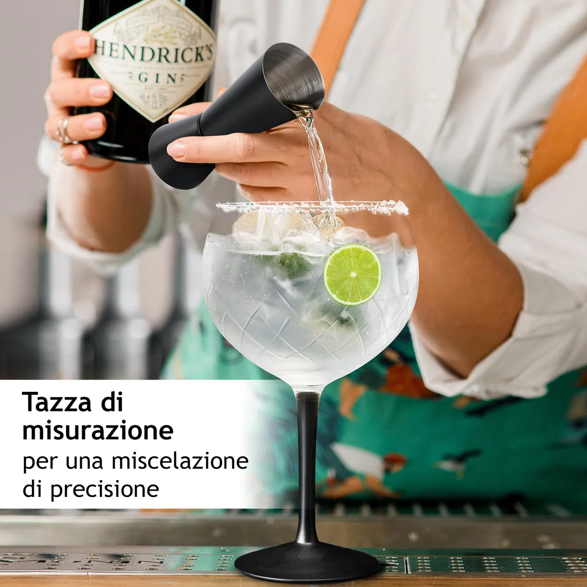 MIAMIO - 2 bicchieri da gin e tonica da 650 ml - di alta qualità ideali per cocktail - Set regalo comprensivo di misurino e cucchiaio per mescolare