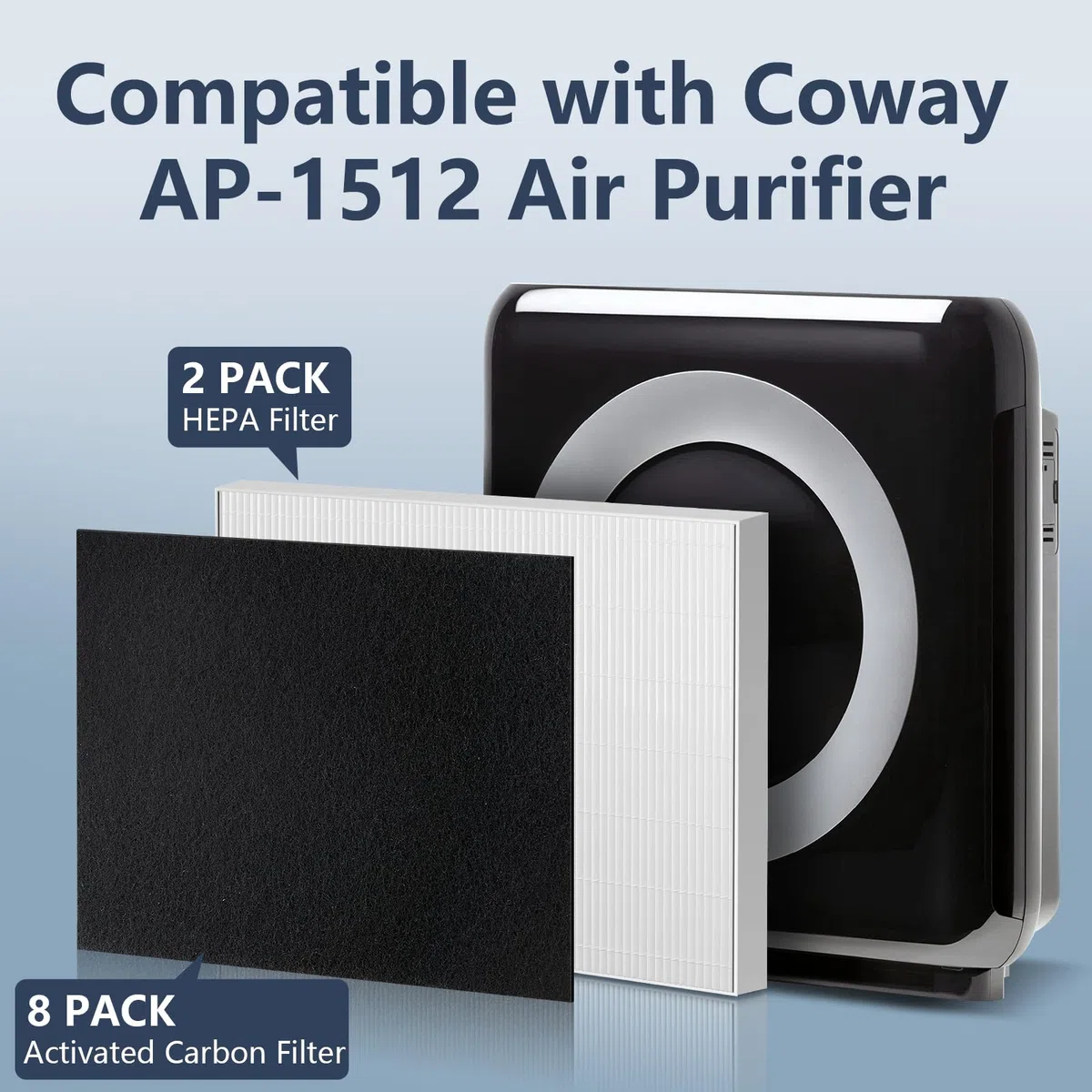 AP-1512HH Filtro di ricambio compatibile con purificatore d'aria Coway Airmega AP-1512HH, filtro di ricambio H13 True AP1512hh, 2 filtri True HEPA + 8 filtri a carbone attivo