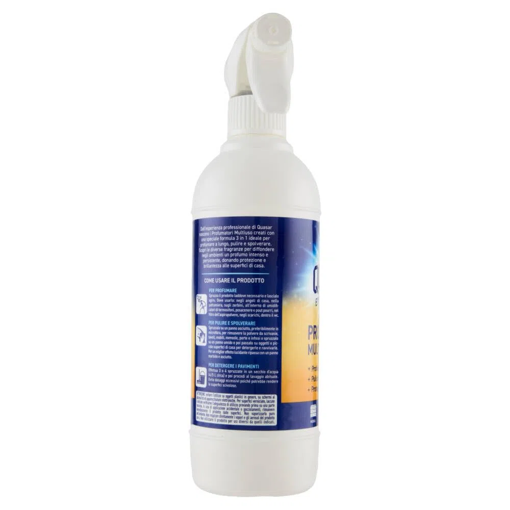 2 deodoranti Quasar Profumatore Multiuso Oriental/multiuso, fragranza a lunga durata, pulisce e depolvera spray per ambienti 500 ml + portachiavi Beni Culinari