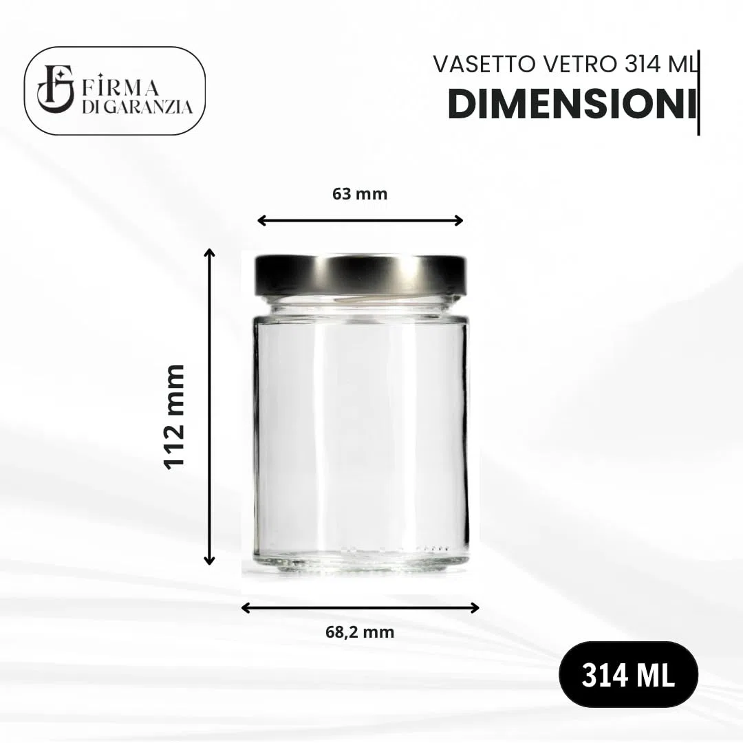 Firmadigaranzia srl Set da 72 Vasi 314 ml Std con Tappi 63 twist off idonei alla bollitura - Vasetti per conserve in vetro da 314 cc in vetro - Made in italy