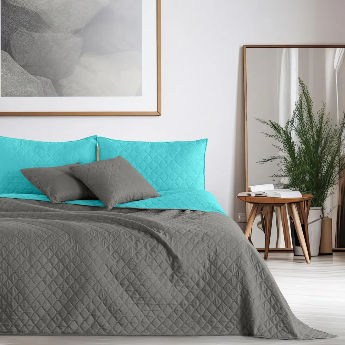 DecoKing Copriletto Reversibile Bicolore Turchese Argento Acciaio Grigio Axel 1 Piazza e Mezza 220x240cm
