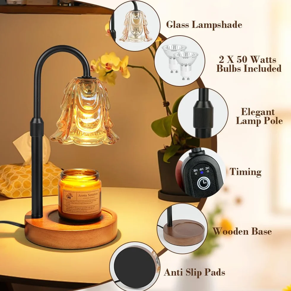 Vicloon Lampada Scalda Candela, Lampada profumata con Timer e Dimmer, Lampade Aroma Diffusore Elettrica, Altezza Regolabile, Candle Warmer Lamp con 2 Lampadine, Casa, Camera da Letto, Regalo Donna