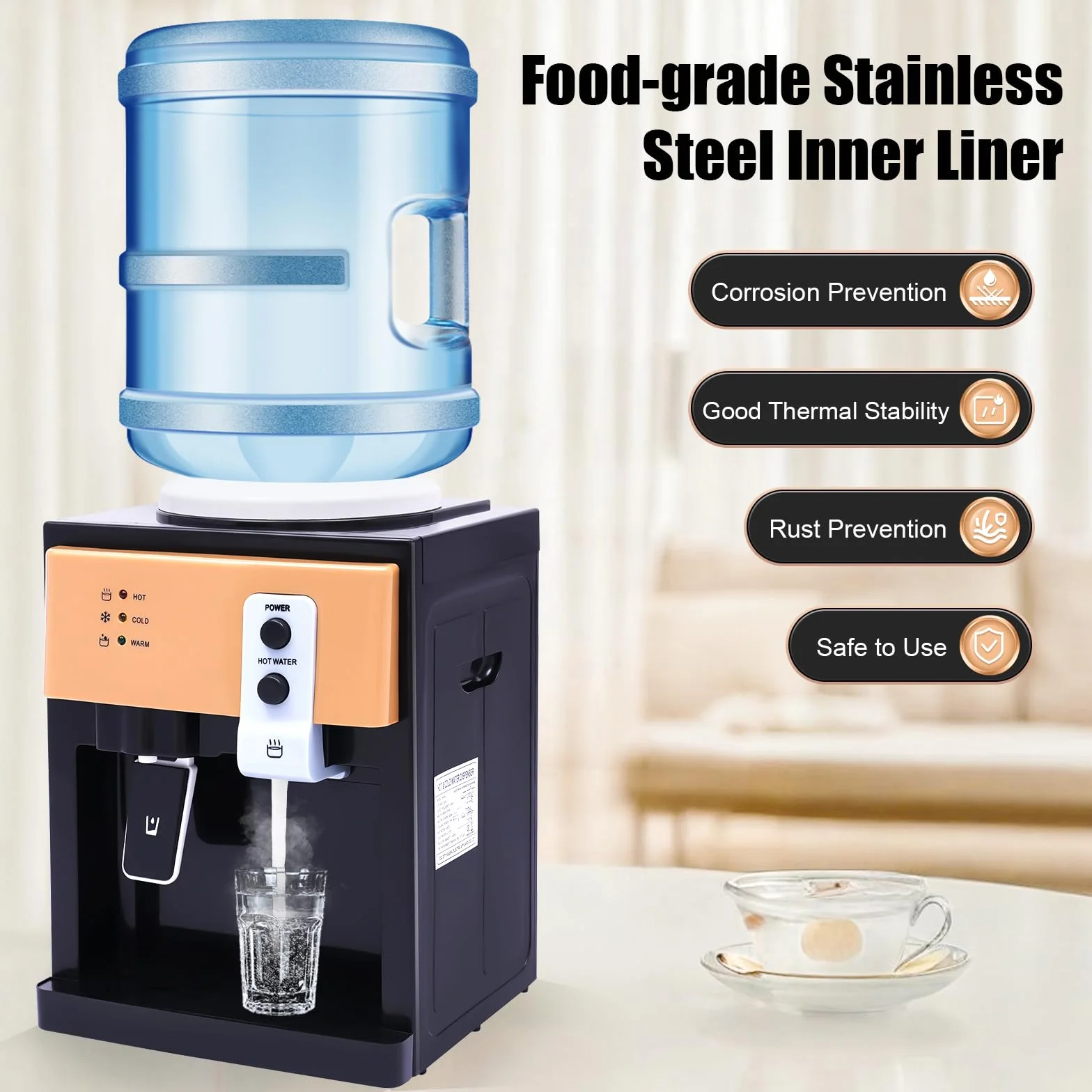 Dispenser di acqua automatico, 550 W, dispenser di acqua elettrico con raffreddamento, dispenser di acqua calda, dispenser di acqua fredda per scrivanie, comodini, tavolini da caffè