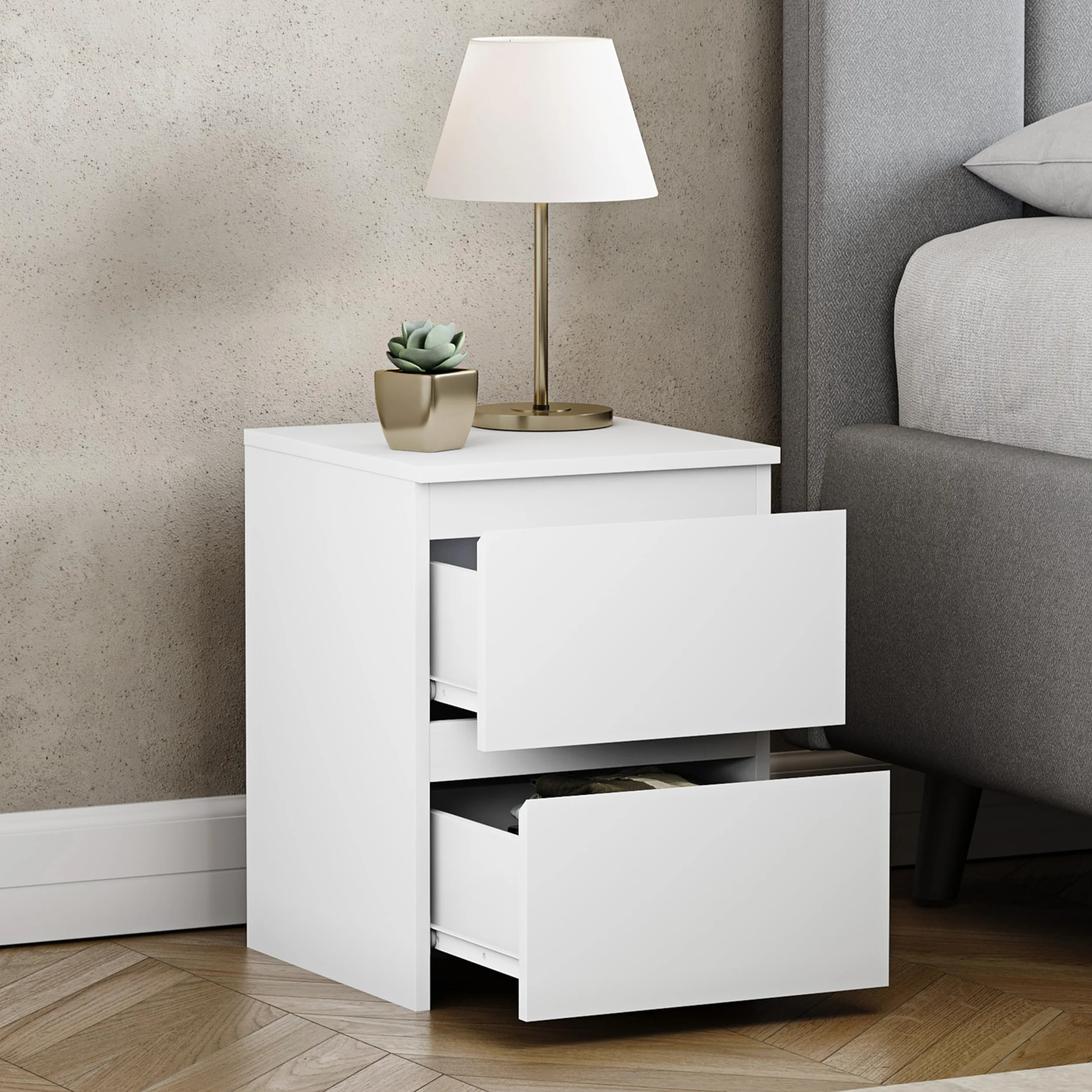 Vida Designs Denver - Comodino con 2 cassetti, colore: Bianco