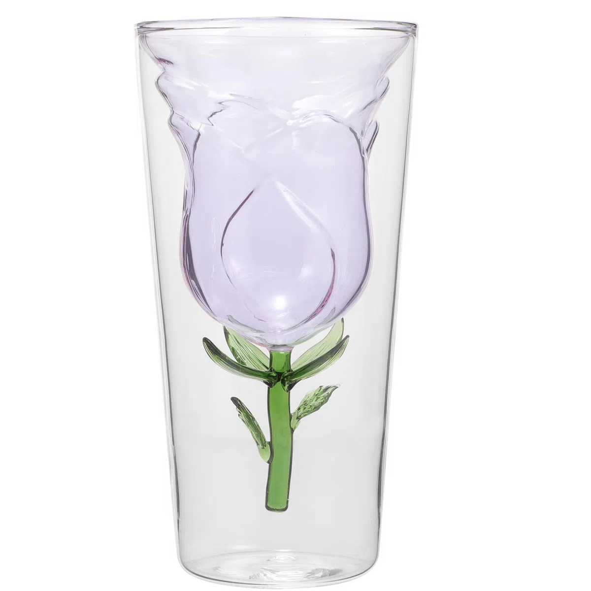 ERINGOGO Bicchiere da Vino a Doppio Strato 300Ml in Vetro Decorazione Fiore Rosa Tazza da Festa Elegante per Cocktail e Bevande per Eventi e Ristoranti