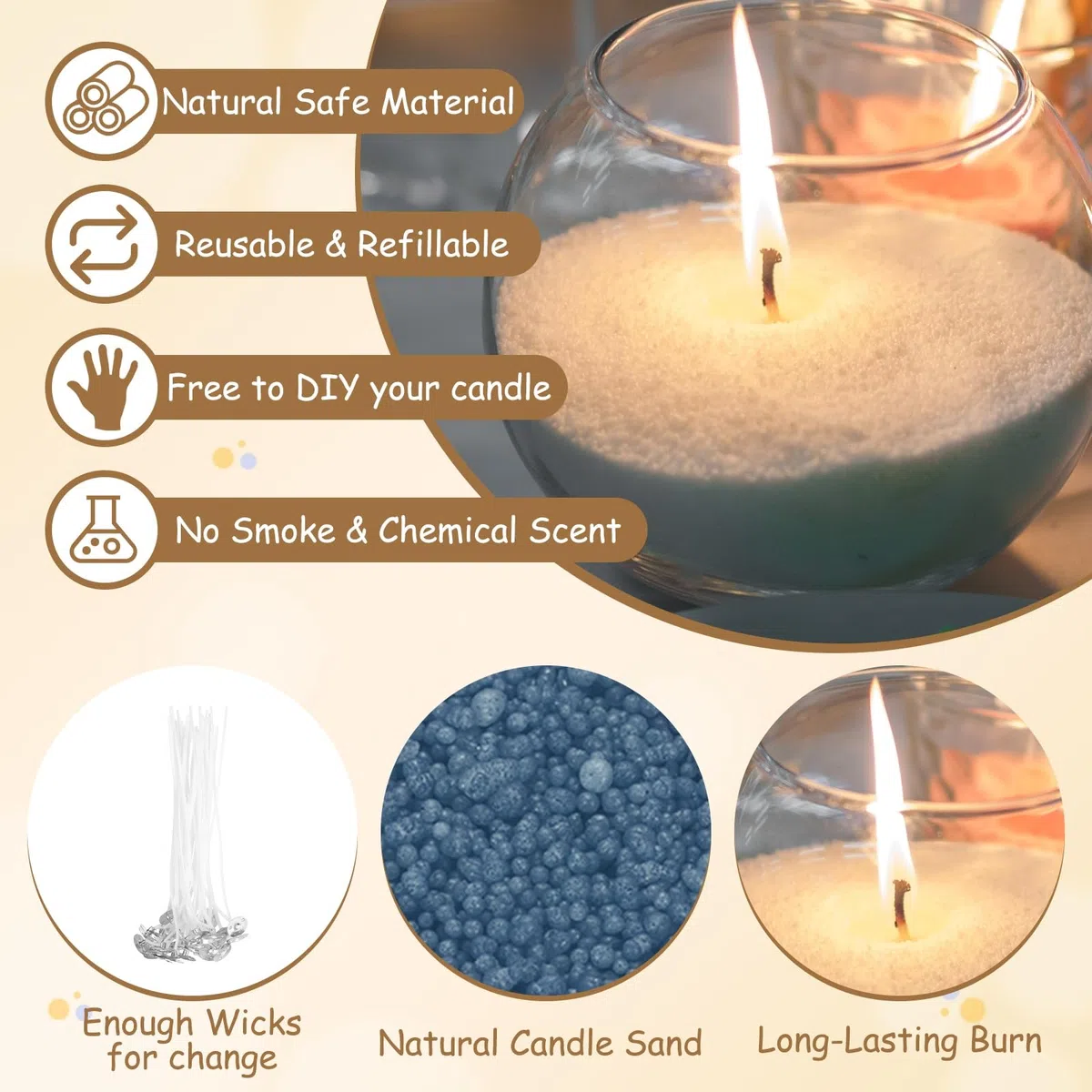 QUARKZMAN Perle Di Sabbia Candele Con 50 Stoppini 21Oz / 600g Kit Di Sabbia Cera Rifornibile Per Realizzare Candele Per Ringraziamento Natale Matrimoni Fai Da Te Decorazioni Casa, Blu