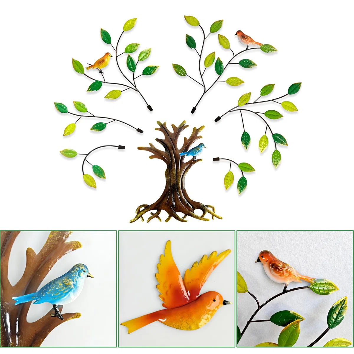 Luccyle Decorazione da parete in metallo Tree of Life con foglie verdi e colibrì Grande decorazione da parete in metallo Tree of Life Regalo ispiratore per la tua casa o il tuo giardino 24,8 pollici