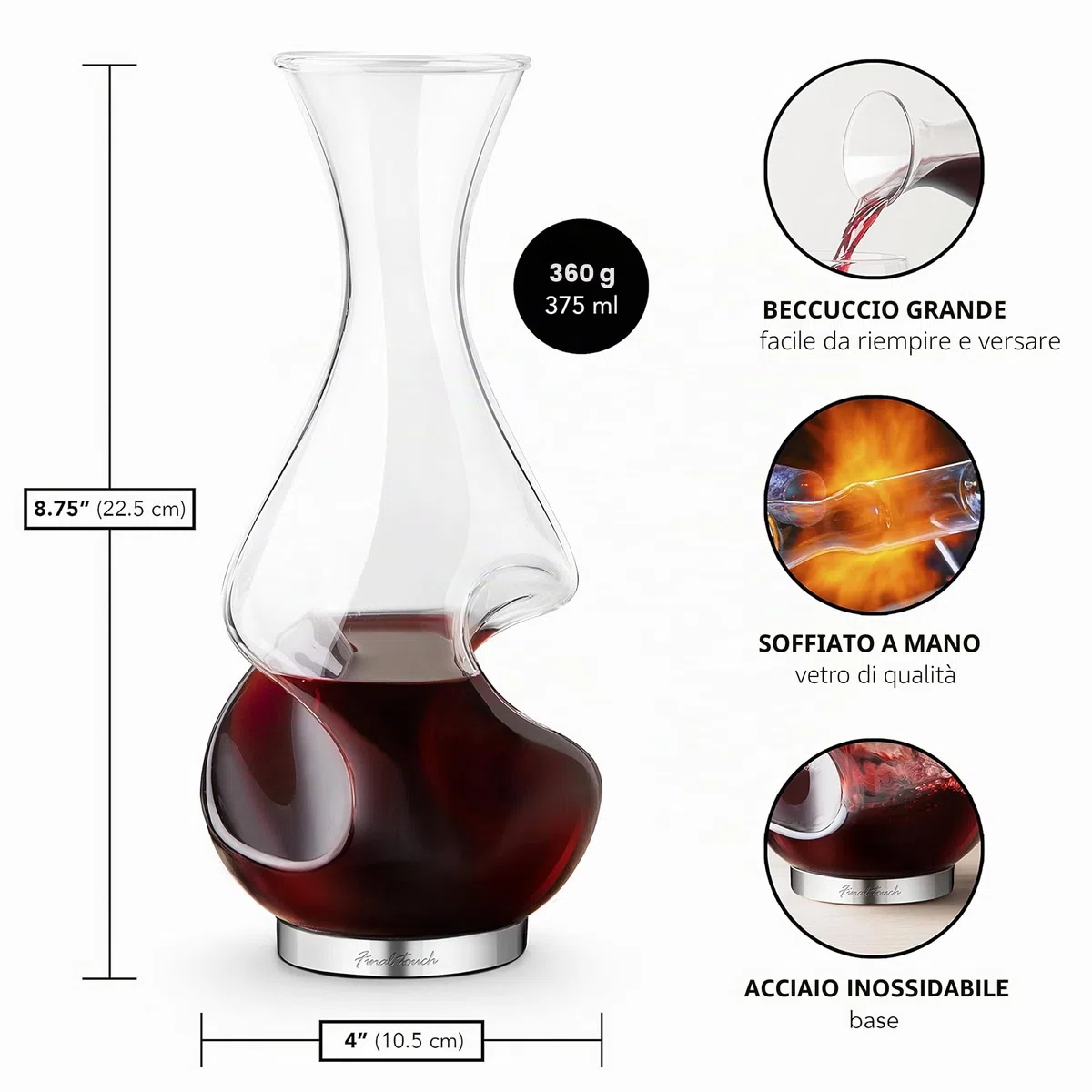 Final Touch Conundrum - Decanter per ossigenare Il Vino, Trasparente