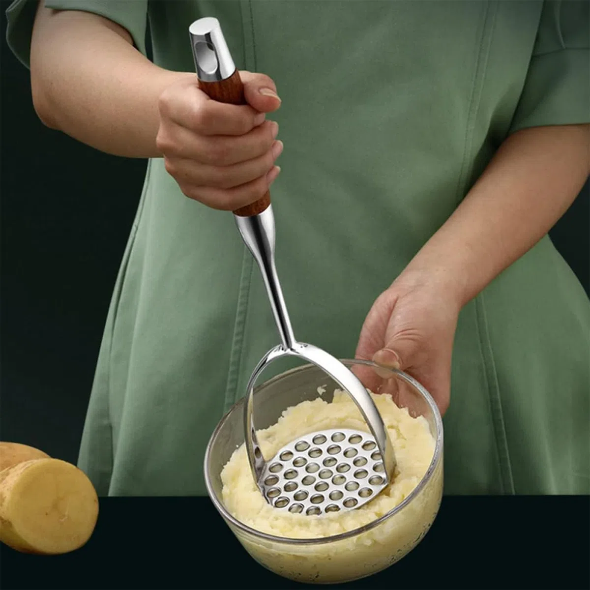 Schiaccia Patate,Utensile da Cucina Schiacciapatate,Pestello per Purée di Patate,Pressa per Verdure in Acciaio Inox, Pressa Manuale in Acciaio Inossidabile per Puree di Patate,per frutta verdura (A)