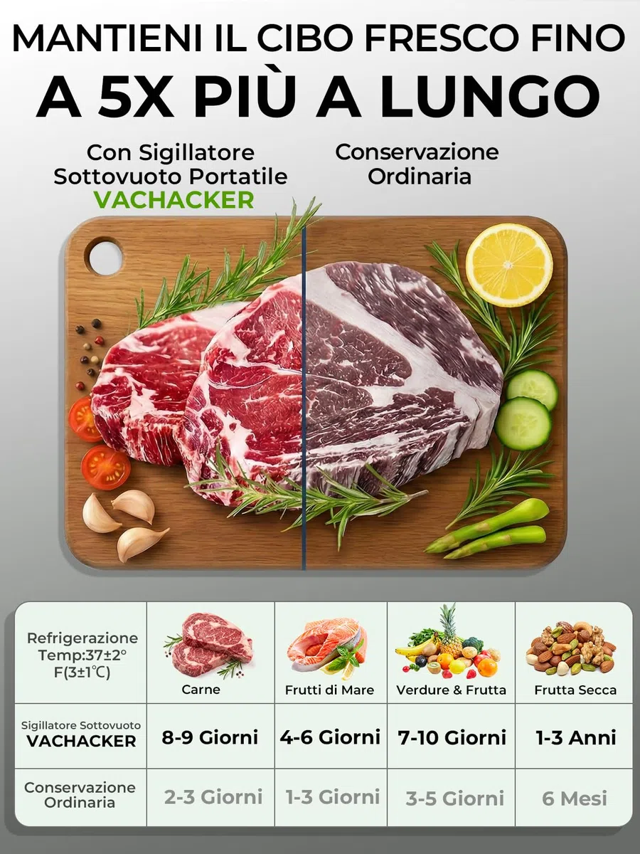 Macchina Sottovuoto Alimenti con Serbatoio Visibile, Vachacker Sottovuoto Alimenti Portatile con 30 Sacchetti per Sottovuoto, 60kPa Potente Vacuum Sealer