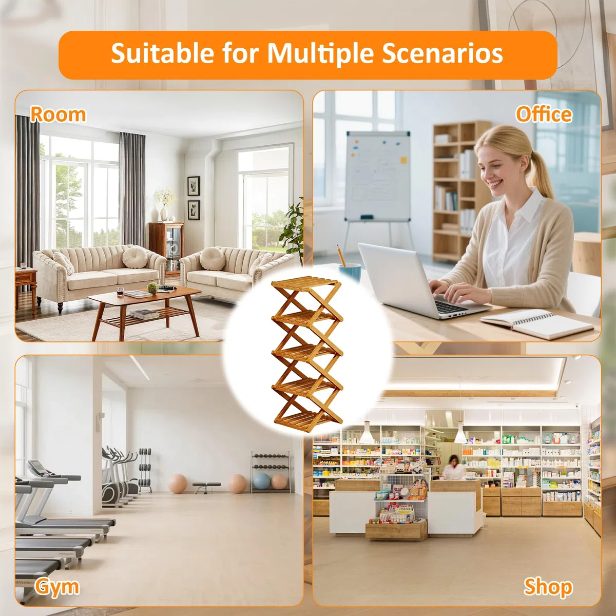 Scarpiera verticale a 5 ripiani in bambù ad angolo, pieghevole, autoportante, scarpiera organizer per ingresso, armadio, camera da letto, corridoio, soggiorno, piccoli spazi, 25,4 x 25,4 x 71,1 cm
