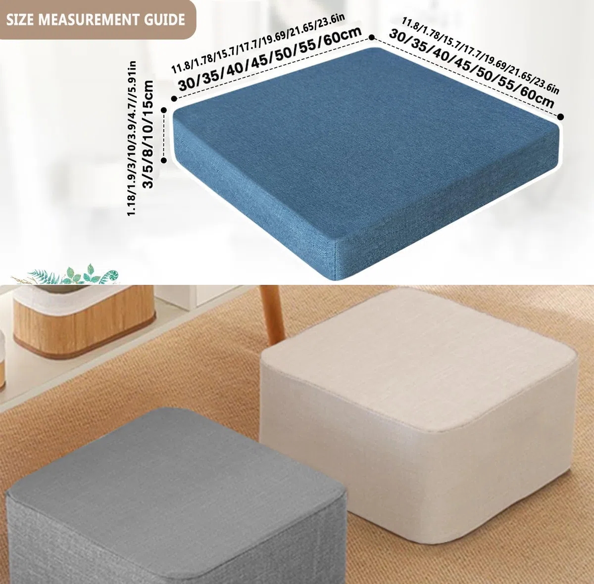 Cuscino antidecubito 50x50x10cm, Spesso, in Memory Foam, Antiscivolo, con Cerniera, Fodera Lavabile, per Patio, Sala da Pranzo, Divano e Panca