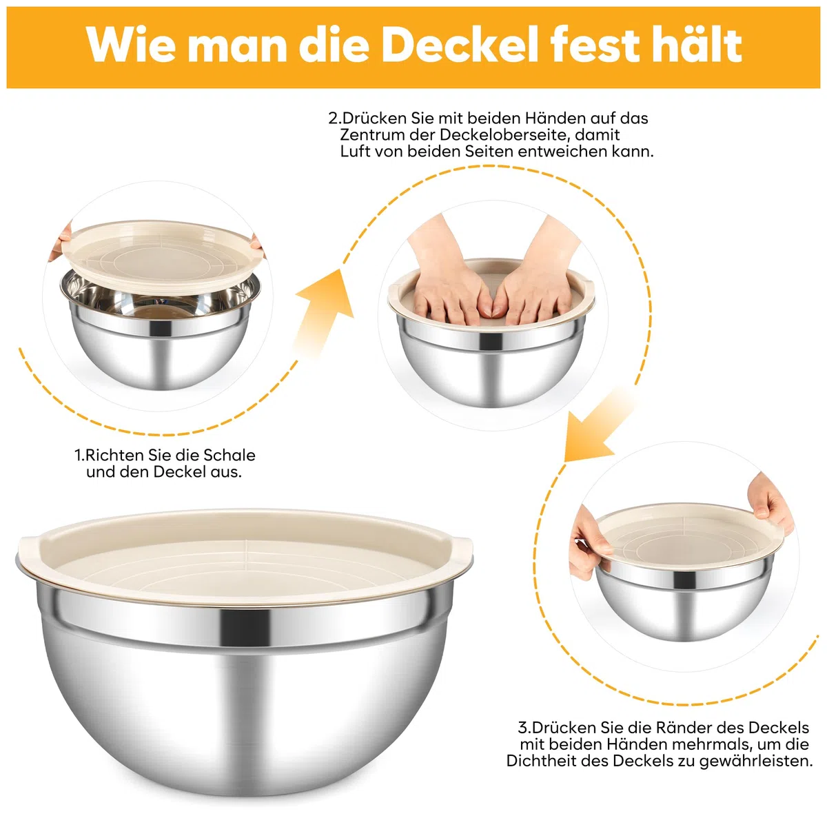 Fire More Set di 5 Ciotole Miscelatori in Acciaio Inox, 4L/3L/1,8L/1,5L/1L Ciotola per Insalatiera con Coperchio Ermetico e 3 accessori grattugia, impilabili e Lavabili in Lavastoviglie