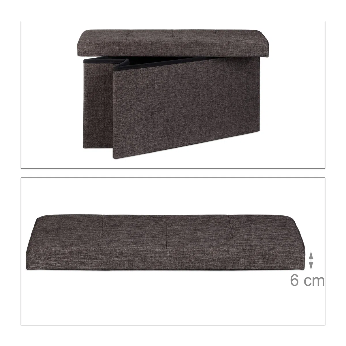 Relaxdays Pouf con Contenitore XL, Cassapanca con Coperchio, Panca Pieghevole, Sgabello Poggiapiedi, 36x76x38 cm,Marrone
