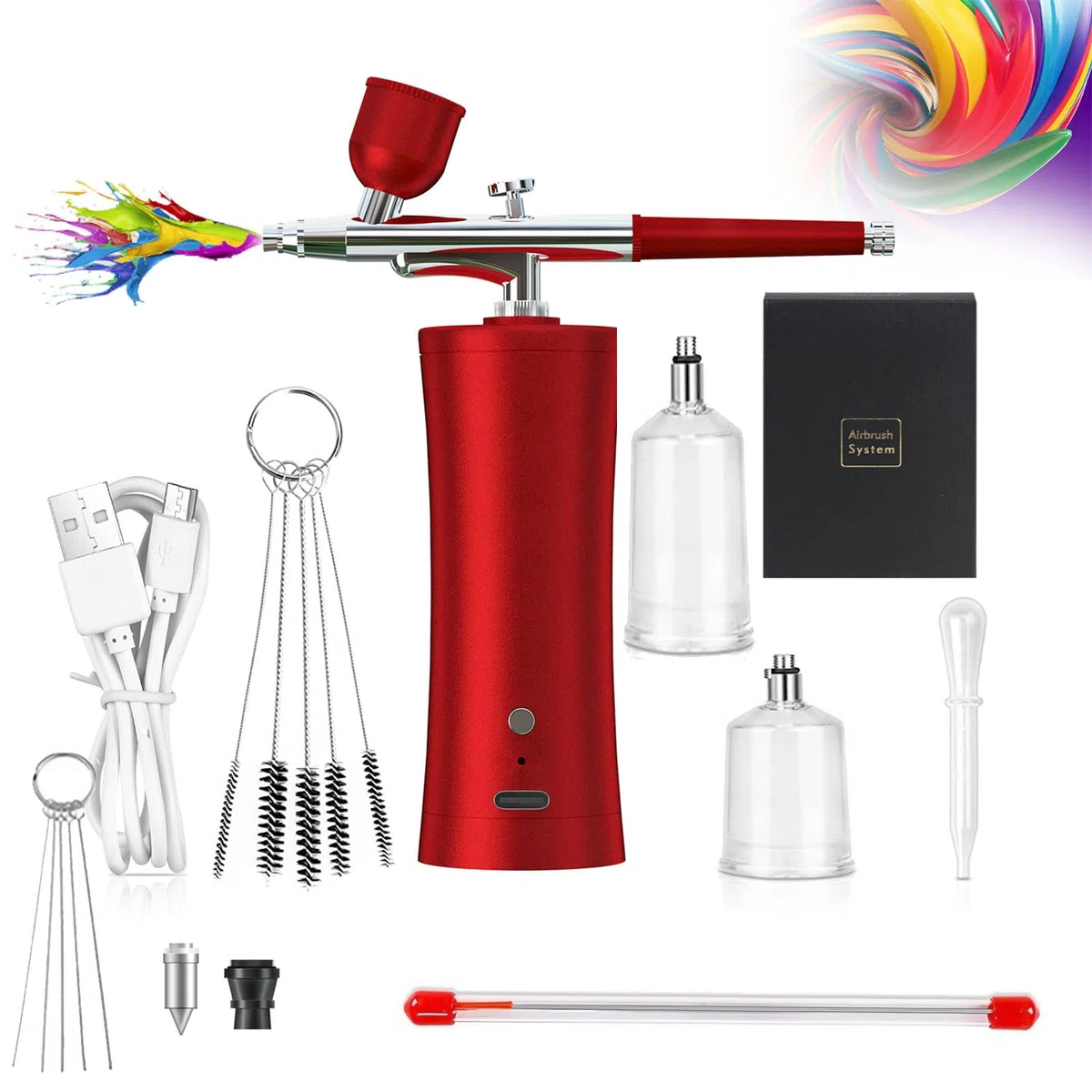 RoseFlower Aerografo Professionale, 30PSI aerografo con Compressore, Aerografo Manuale per Torte, Kit Aerografo Senza Fili USB Ricaricabile per modellismo,Make up,Decorare Torte,Unghie#3