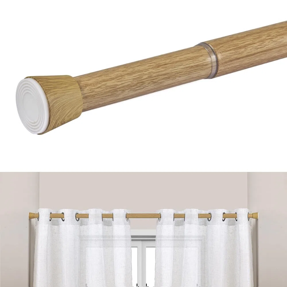 Asta per tende senza forare telescopica in metallo estensibile 28 mm montaggio a pressione resistente per tende armadi e bagno STORESDECO finitura legno 120-210 cm
