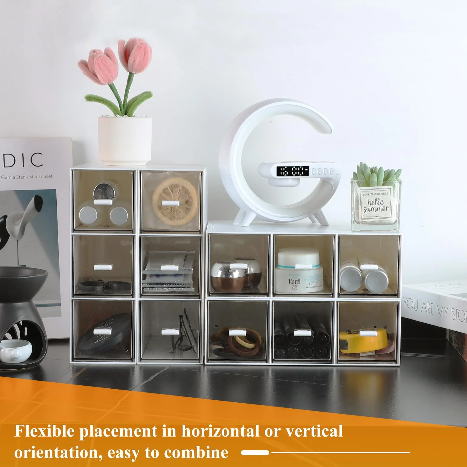 efuturetime 4 Pezzi Scatola da Tè con Cassetti 22,6x16,5x7,7cm Porta Tisane Bustine di Plastica Impilabile, Contenitore per Bustine di Tè per Capsule di Caffè, Infusi, Bianco