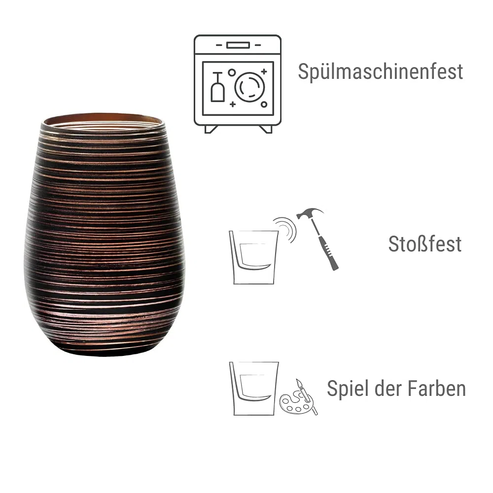 Stölzle Lausitz Set 6 Bicchieri Twister 465ml – Bicchieri in Cristallo Senza Piombo per Acqua Cocktail e Succhi – Design Elegante Nero-Bronzo – Resistenti agli Urti e Lavabili in Lavastoviglie