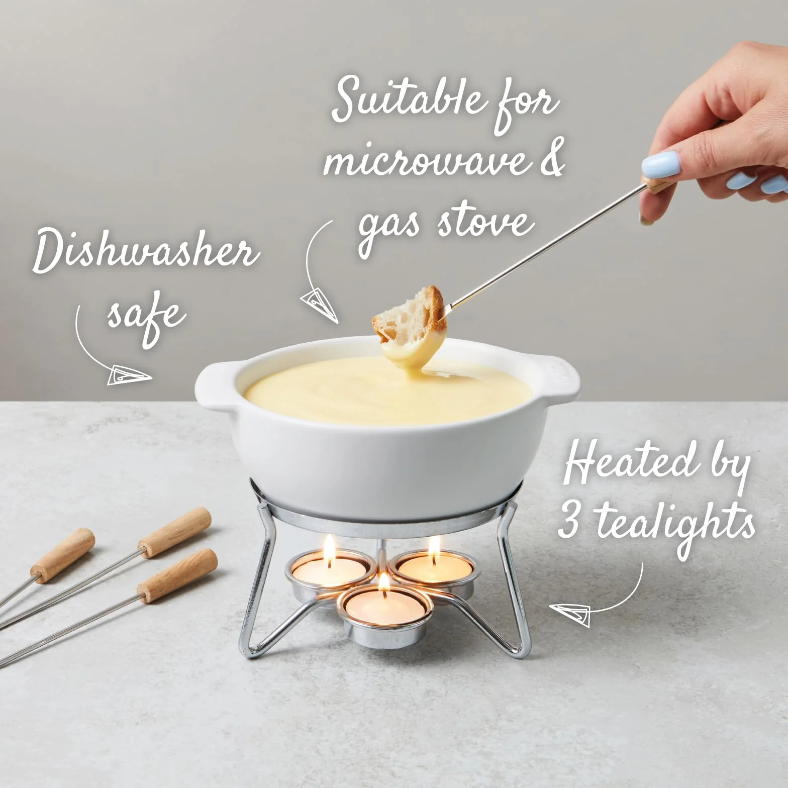 Boska Set per la bourguignonne Party/Adatto per il microonde/Ceramico/Stuzzichini per 4 persone/Bianco / 750 ml