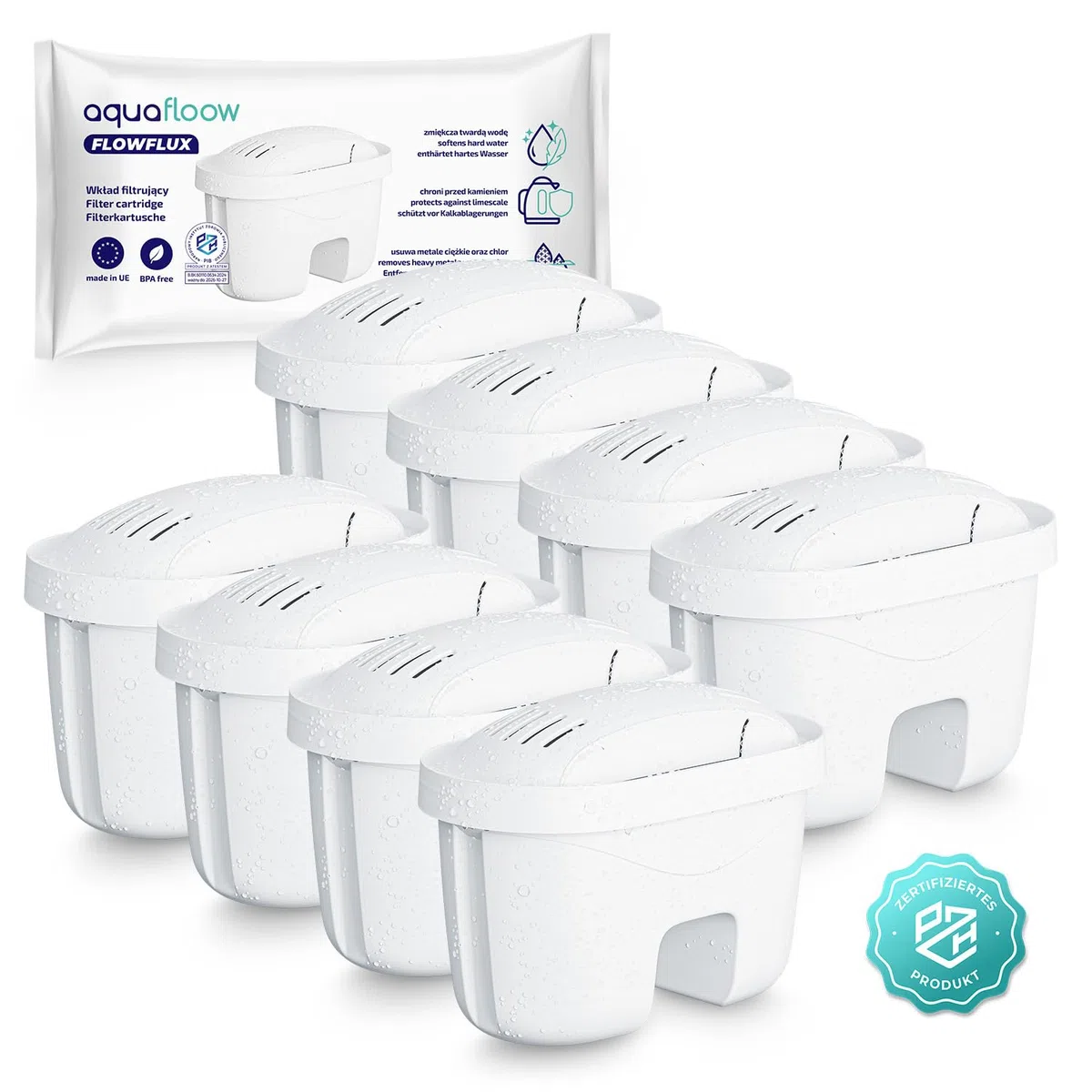 Aquafloow Aqua Flux, Cartucce filtranti per il Trattamento dell'Acqua 8 Unità | Compatibili con Laica Bi-Flux, PearlCo, Dafi Unimax | Riduce Cloro, Calcare e Impurità