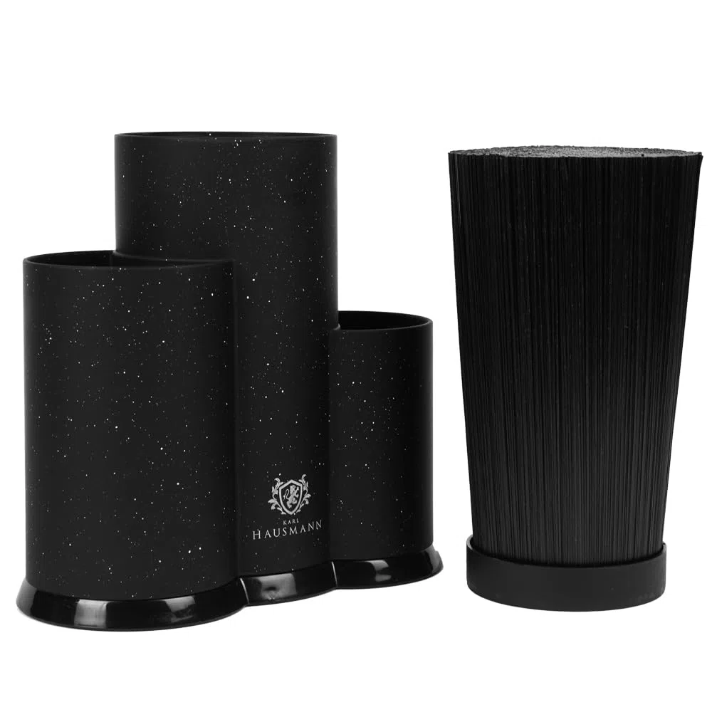 KARL HAUSMANN Ceppo Coltelli Universale Nero 3 in 1 - Porta Coltelli da Cucina Vuoto con Inserto a Setole e Porta Utensili, Organizer Cucina per Coltelli da Chef e Pane