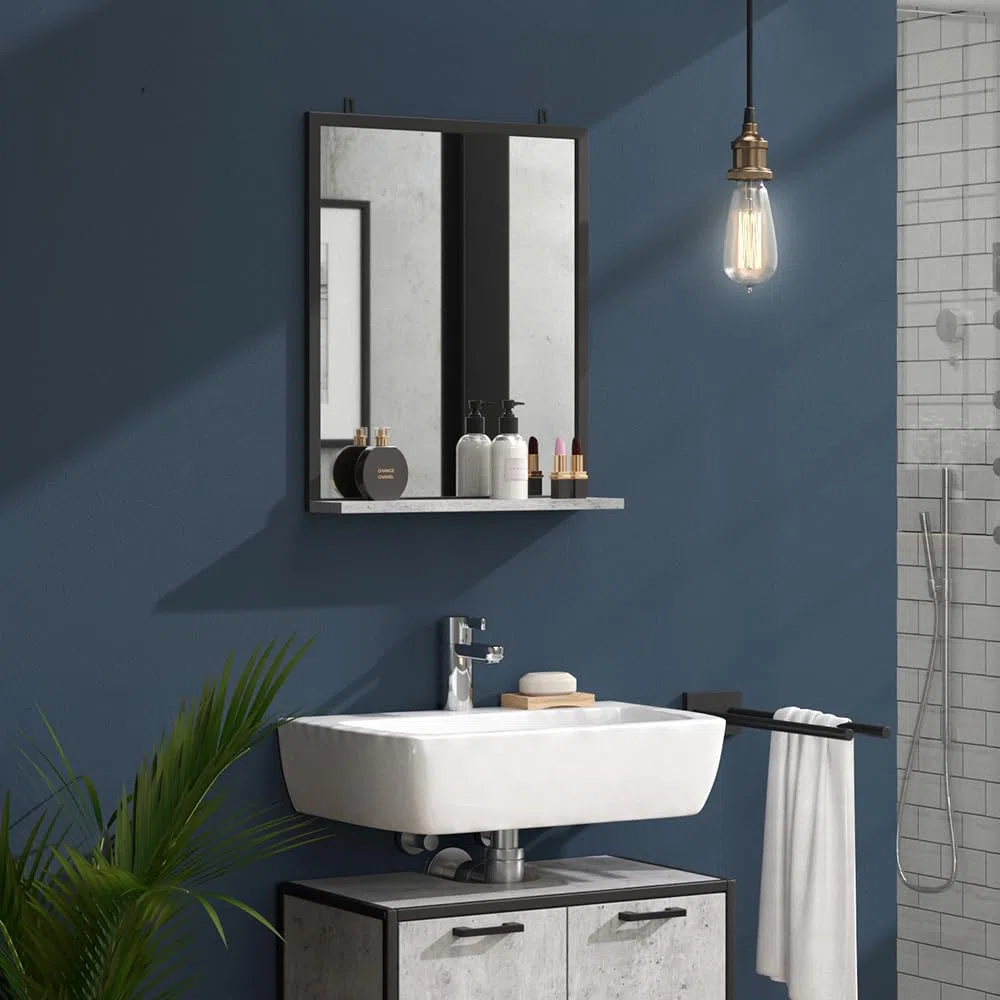 Vicco Specchio bagno Fyrk, Calcestruzzo, 50 x 60 cm, con vano portaoggetti per la conservazione di accessori da bagno