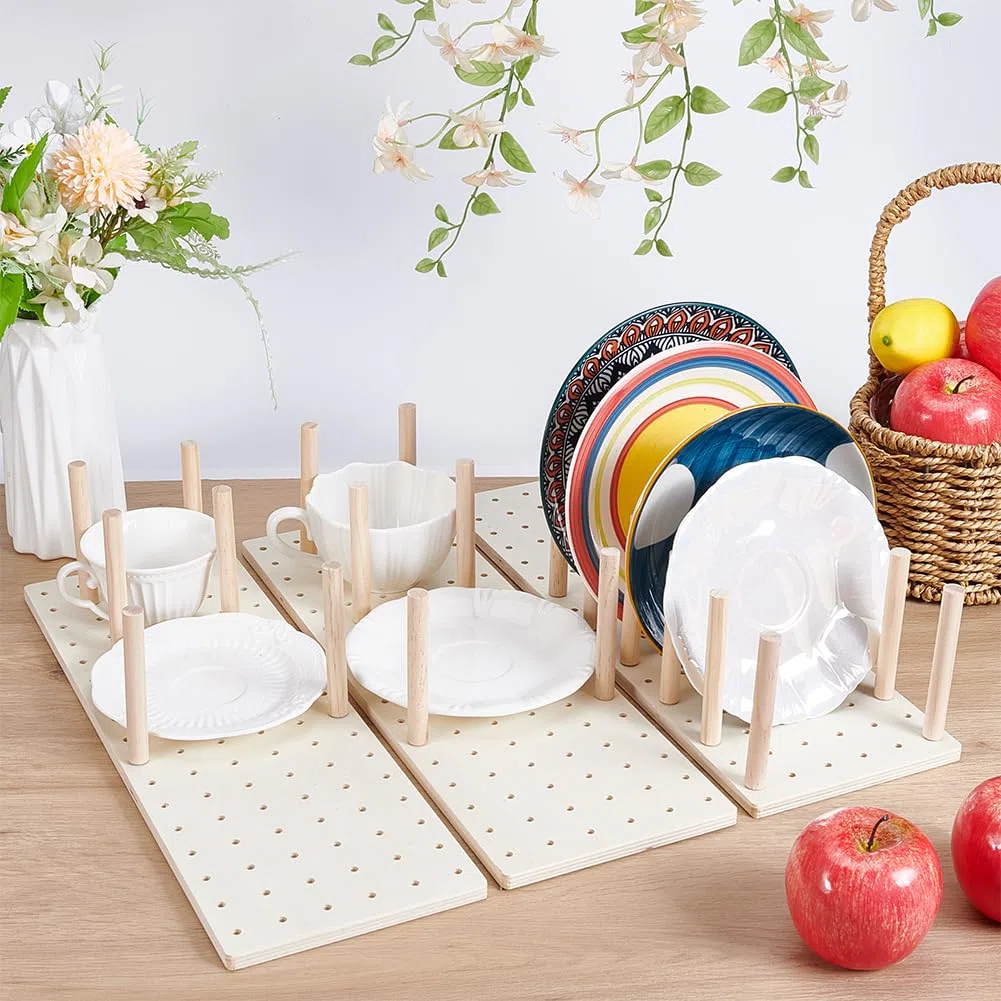 UNICRAFTALE 3 Set Pannello Perforato In Legno Organizzatore Cassetto Vassoio Regolabile Con 24 Tasselli Per Stoviglie Pentole Utensili Da Cucina