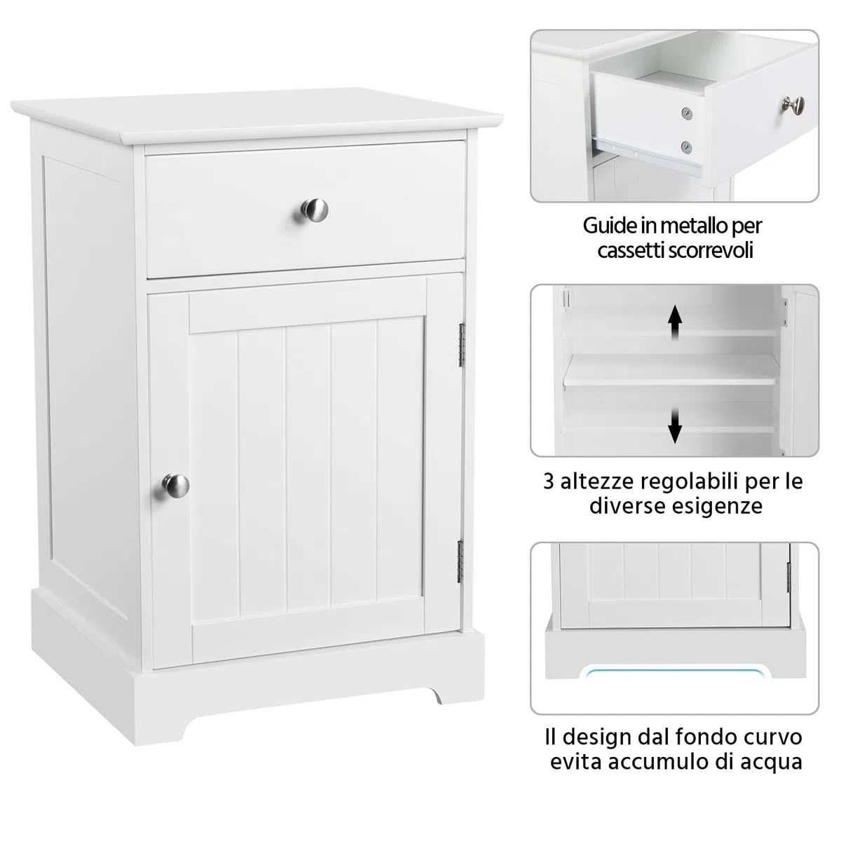 Yaheetech Comodino Camera da Letto Bianco Mobiletto con Cassetto Mobile da Notte Armadietto Moderno da Cameretta Tavolino Laterale da Salotto 40 x 35 x 60 cm