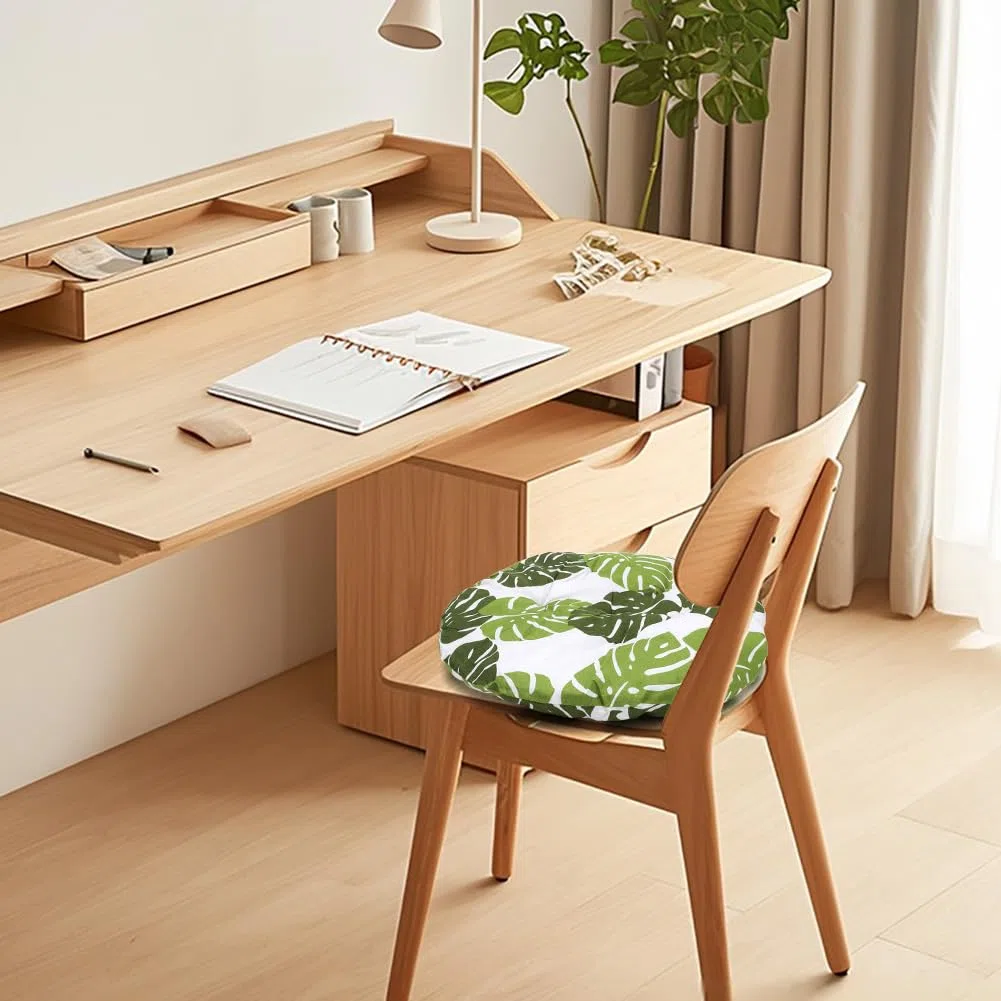 Set di 4 cuscini per sedie, rotondi, comodi, 40x40x3 cm, cuscino da terra rotondo, cuscino per sedia per interni ed esterni per sala da pranzo, soggiorno, studio (motivo a foglia di banana)