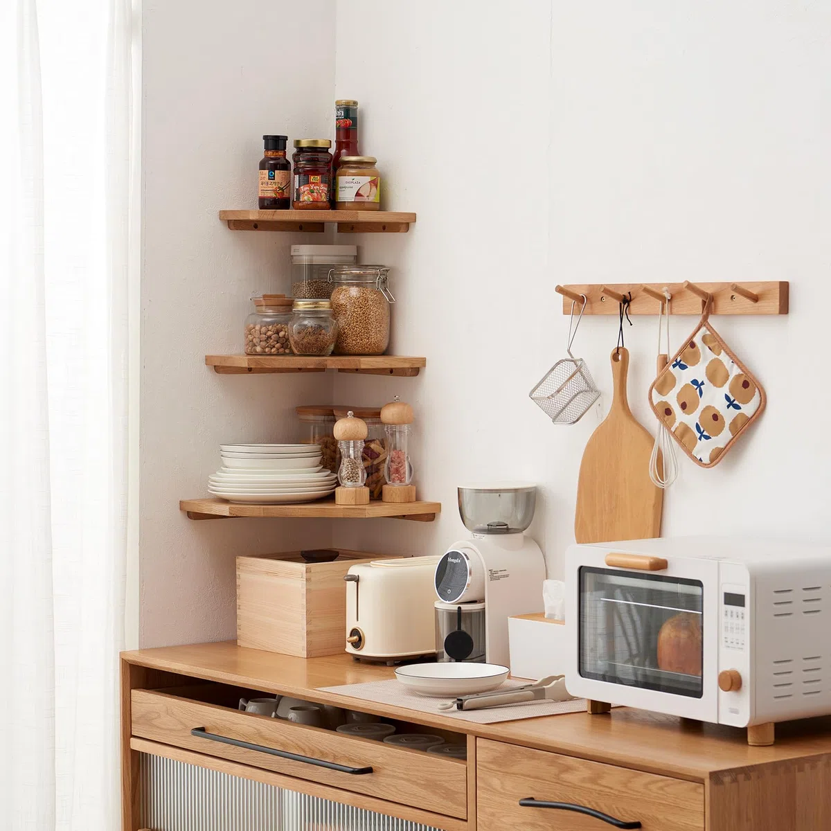 Mensola Angolare in Legno Massello, Quercia Angolare a Parete per Bagno, Cucina, Camera da Letto, Soggiorno Angolare in Legno da Appendere (22 cm)