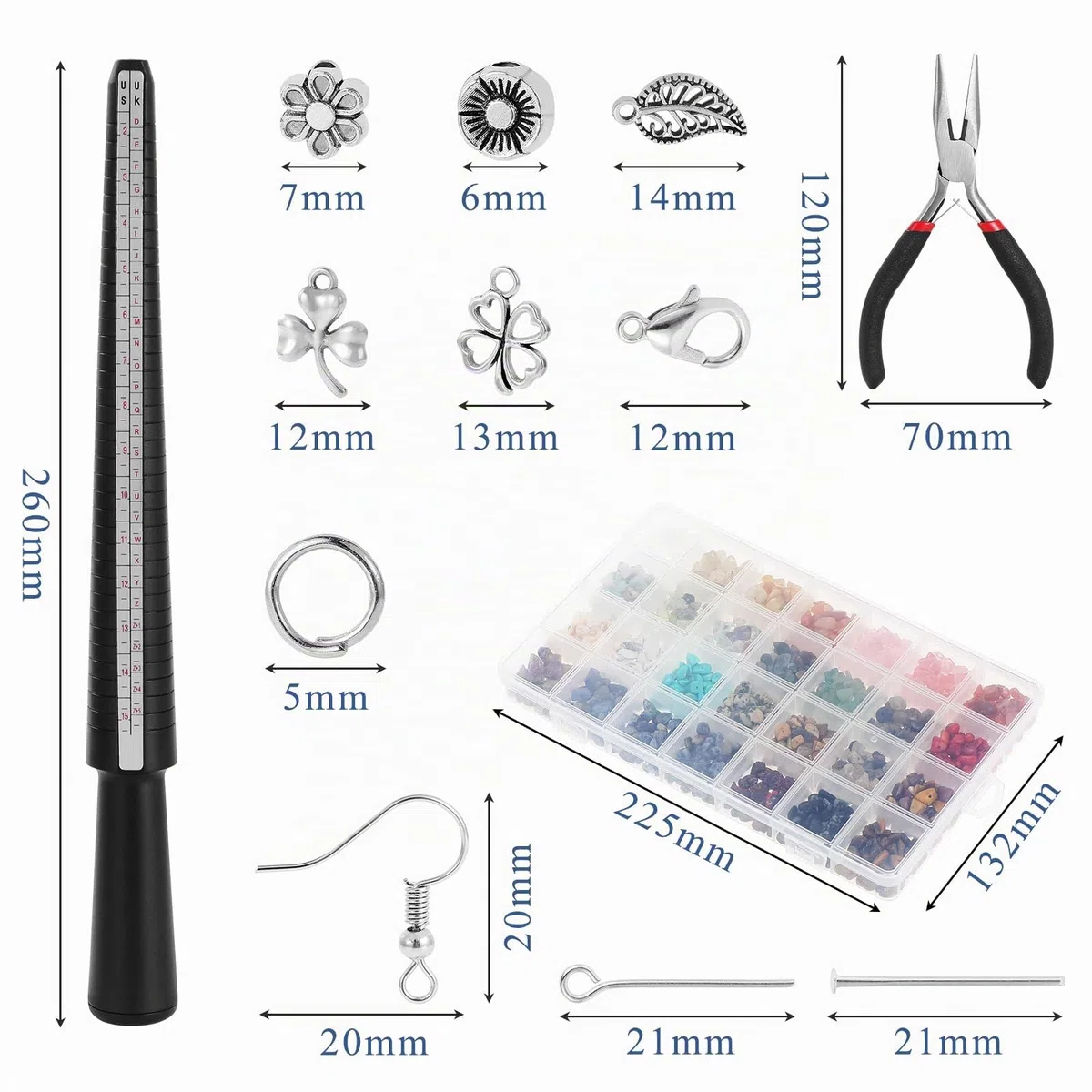 Knpwer 1600+Perline di cristallo per la creazione di gioielli, 28 colori perline di cristallo di pietra preziosa che fanno kit, con perline di scaglie di pietra naturale, filo per gioielli, pinze
