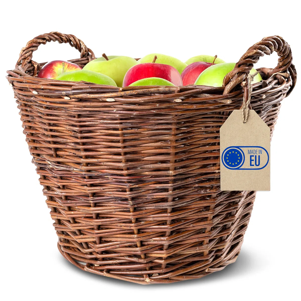 Creative Home Cesto in Vimini con Manici, Cesta Portalegna da Interno | Ø 45/30 cm – H 37 cm | Intrecciato a Mano | Salice Naturale | Cesto Multiuso per Legna, Frutta, Arredo Casa e Decorazione