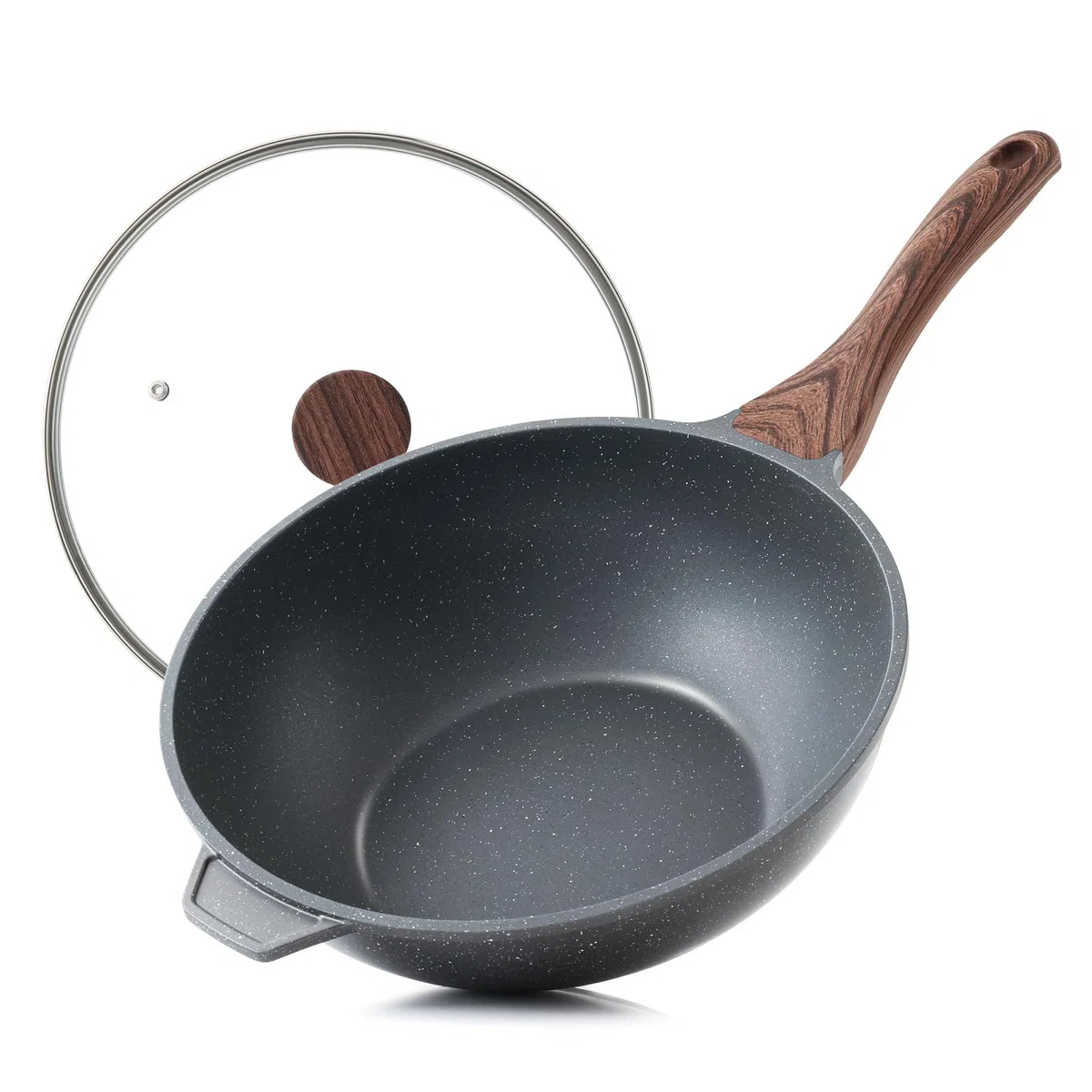 SENSARTE Wok Antiaderente in Alluminio 28 cm con Coperchio, Rivestimento Granito Svizzero ILAG Senza PFOA, Manico Ergonomico, Adatto a Induzione, Cucina Sana