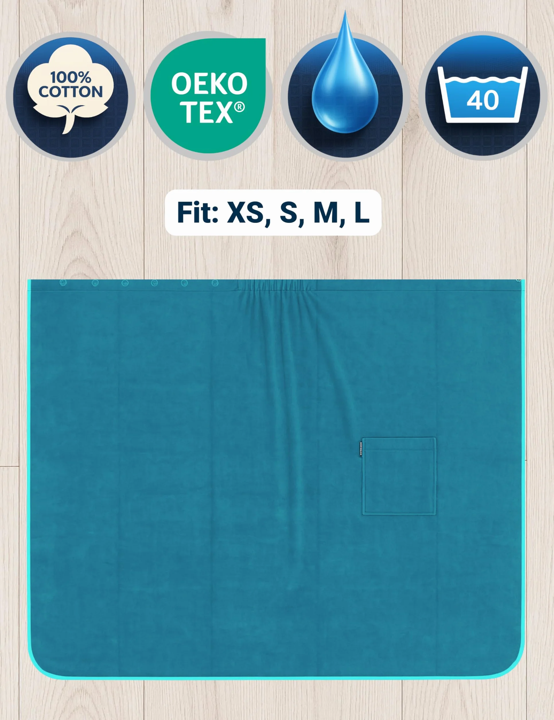 Morgenstern Asciugamano Da Bagno I Spiaggia I Donna I Elastico I Bottone I 100% cotone I Tasca I 90x142 cm I Turchese