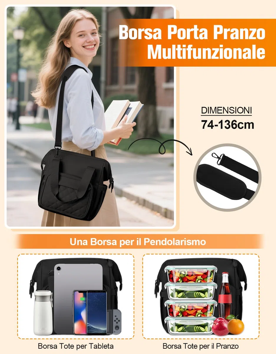 ISEYOU Borsa Termica Porta Pranzo 20L, Borsa Frigo Fodera Anti-Perdite & Ampia Apertura, Riutilizzabile Borse Termica Portatile Multitasche, con Tracolla Regolabile per Lavoro, Ufficio, Picnic, Viaggi