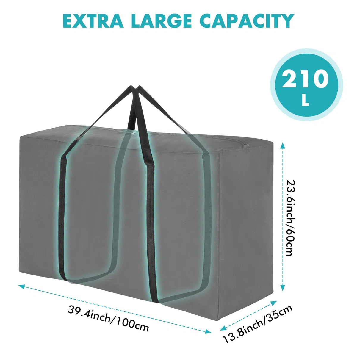 Confezione da 4 Sacchetti di Accumulo Extra Large 210L Robusti, Grande Scatola di Stoccaggio in Materiale Oxford 600D per Trasloco con Cerniere per Abbigliamento, Piumoni, Biancheria, Lenzuola