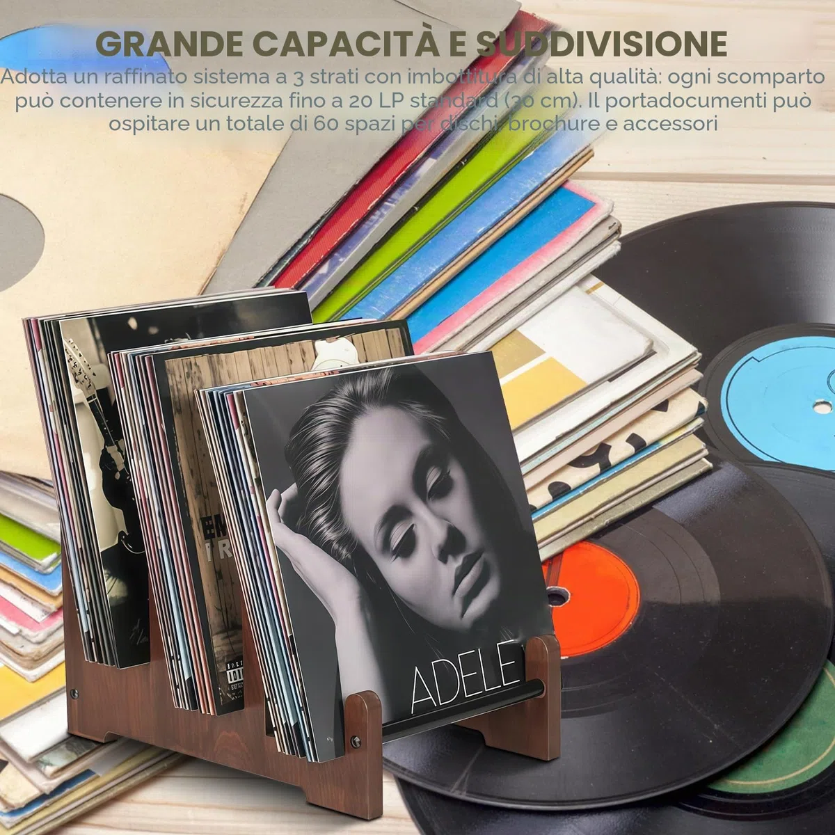 Porta Vinili in Legno: Porta Dischi Vinile 37 x 27 x 24 cm, Portas Dischi in Legno per Fino a 60 Lp E Singoli, Cassetta per Dischis for CD Holder, Book Holder, Magazine Rack