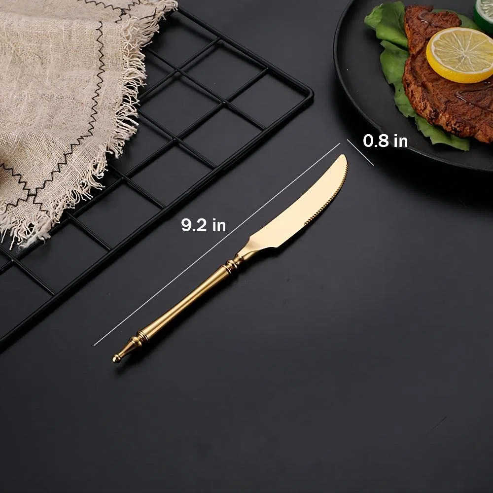 Argenteria in acciaio inox 304 di alta qualità, set da 6 pezzi, coltello da bistecca, forchetta e cucchiaio (oro)