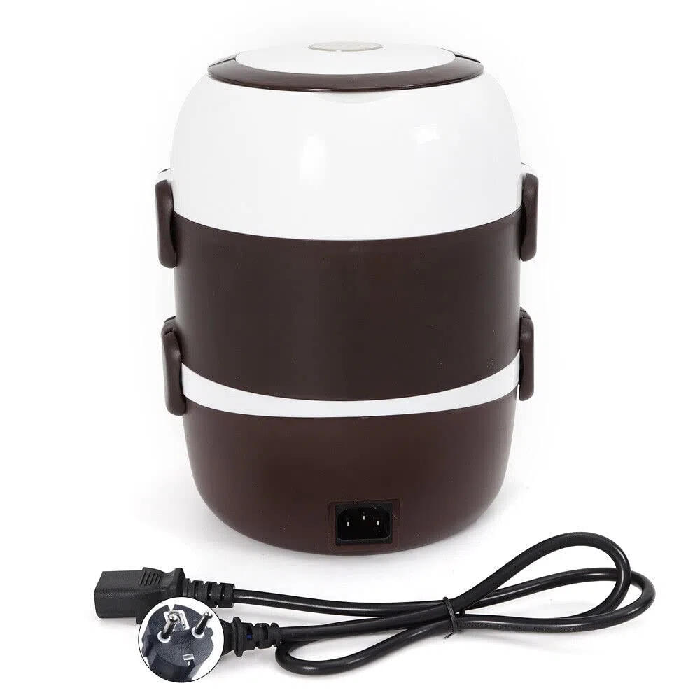Cuocere riso portatile a vapore, contenitore elettrico per il pranzo, scalda cibo, scalda cibo elettrico, contenitore per il pranzo, 3 strati, 2 l, in acciaio inox