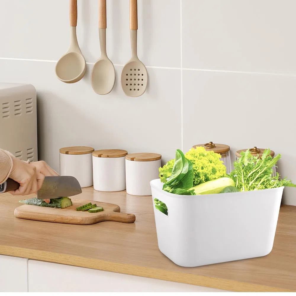 10 Cestini Portaoggetti Plastica Cestino portaoggetti Plastica Bianchi Contenitori Bagno e Cucina Scatole 26x17x15cm per Ufficio/Armadio