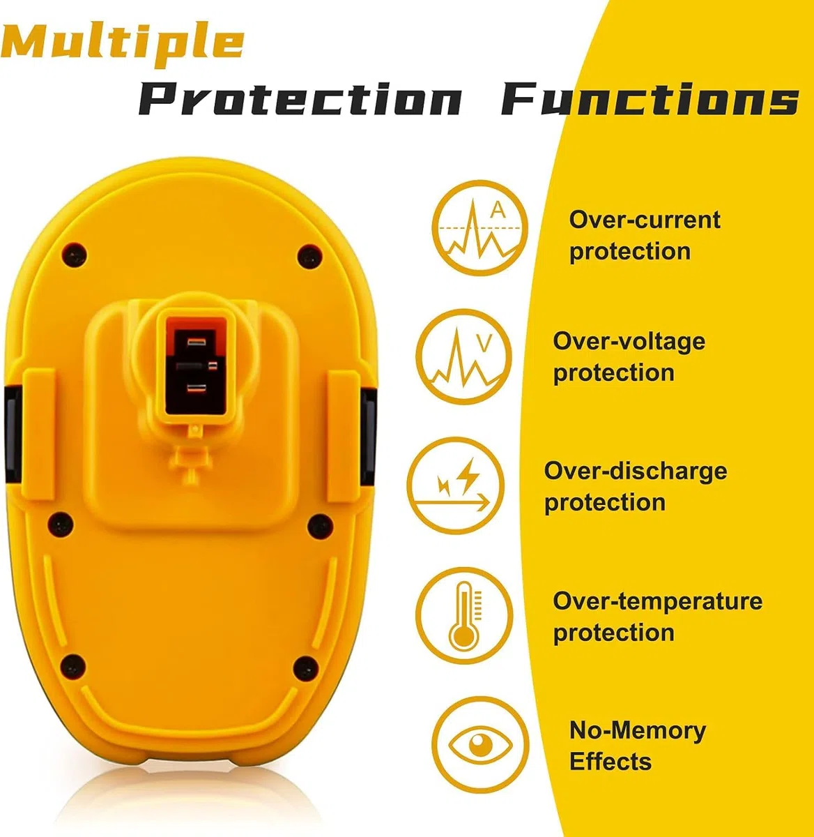 2X 18V 4.5Ah NI-MH sostituzione batteria strumento per Dewalt DC9096 DE9039 DE9095 DE9096 DE9098 DE9503 DW9095 DW9096 DW9098 DW9096 DW9098 Exemoro (Giallo)